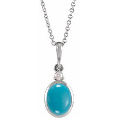 Platinum 6x4 mm Natural Turquoise & .015 CT Natural Diamond 16-18" Necklace