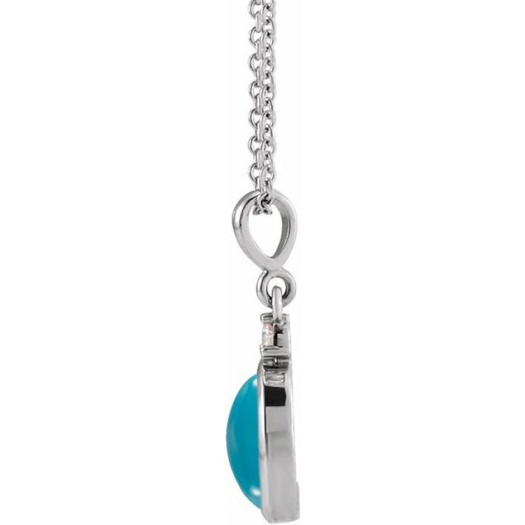 Platinum 6x4 mm Natural Turquoise & .015 CT Natural Diamond 16-18" Necklace