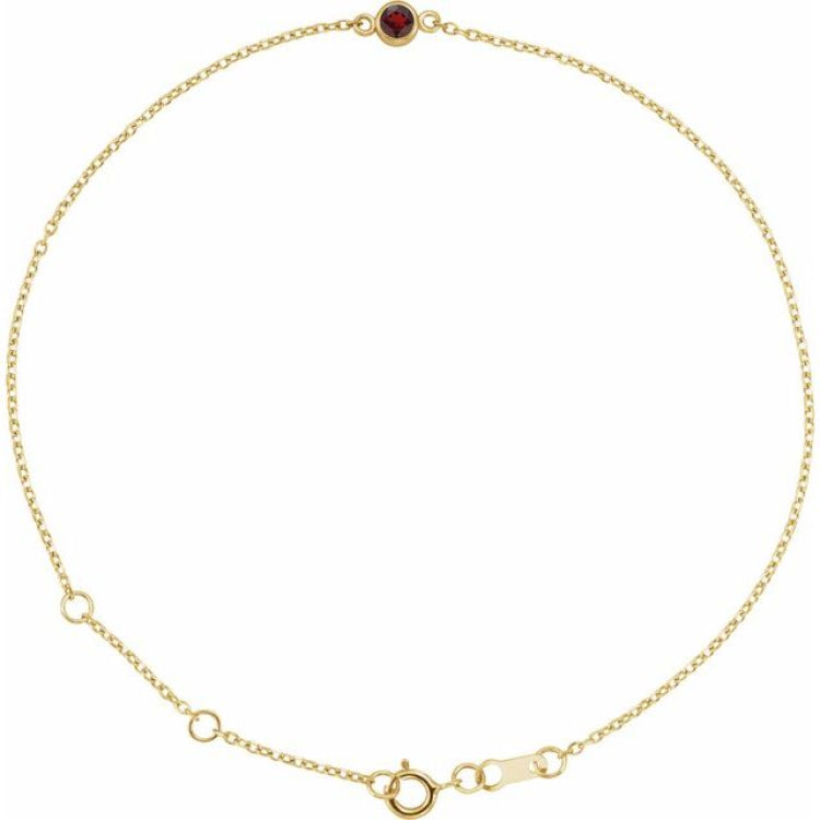 14K Yellow Gold Natural Mozambique Garnet Bezel-Set Solitaire 6 1/2-7 1/2" Bracelet