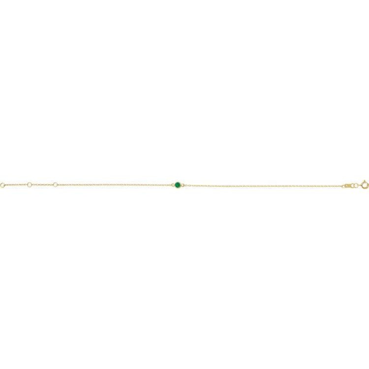 14K Yellow Gold Natural Emerald Bezel-Set Solitaire 6 1/2-7 1/2" Bracelet