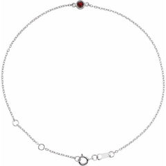 14K White Gold Natural Mozambique Garnet Bezel-Set Solitaire 6 1/2-7 1/2" Bracelet