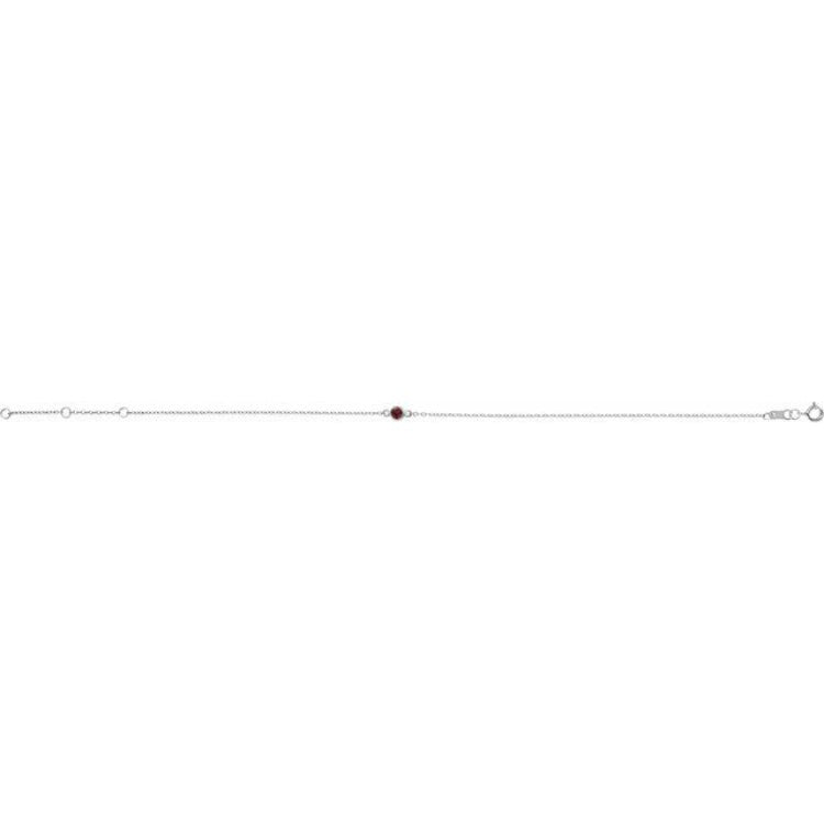 14K White Gold Natural Mozambique Garnet Bezel-Set Solitaire 6 1/2-7 1/2" Bracelet