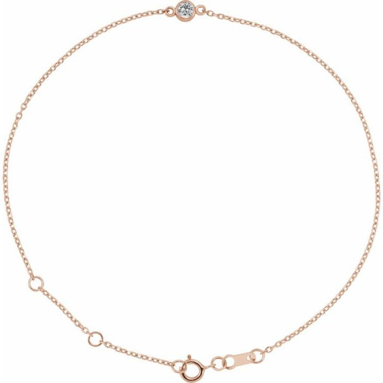 14K Rose Gold Natural White Sapphire Bezel-Set Solitaire 6 1/2-7 1/2" Bracelet