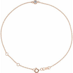 14K Rose Gold Natural White Sapphire Bezel-Set Solitaire 6 1/2-7 1/2" Bracelet