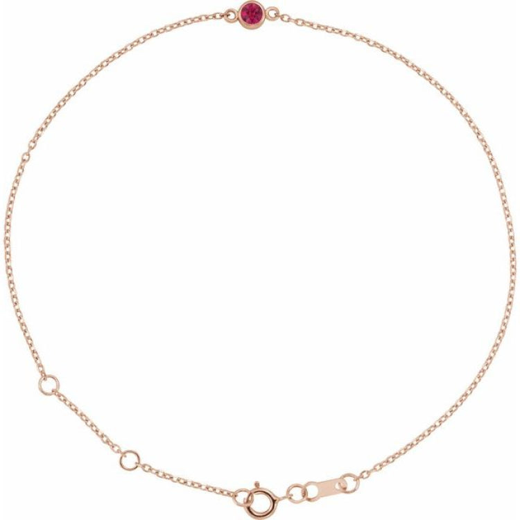 14K Rose Gold Natural Ruby Bezel-Set Solitaire 6 1/2-7 1/2" Bracelet