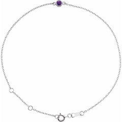 14K White Gold Natural Amethyst Bezel-Set Solitaire 6 1/2-7 1/2" Bracelet