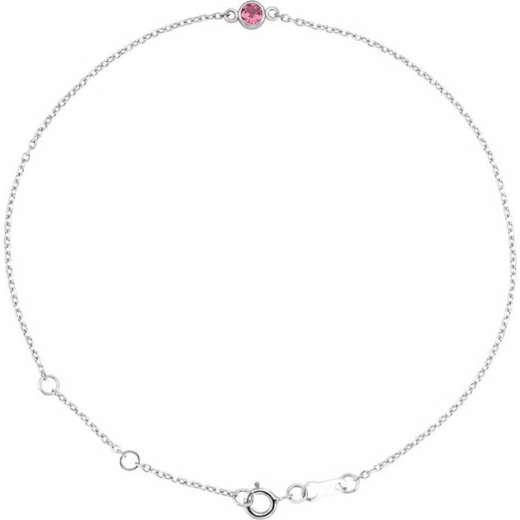 Platinum Natural Pink Tourmaline Bezel-Set Solitaire 6 1/2-7 1/2" Bracelet