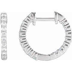 14K White Gold 1/2 CTW Lab-Grown Diamond Inside-Outside Hinged 14.5 mm Hoop Earrings