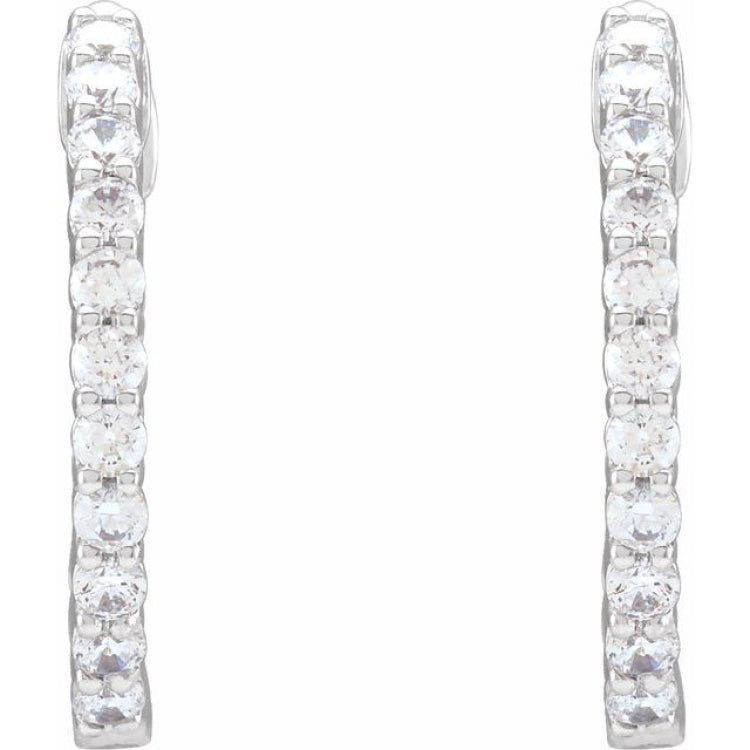 14K White Gold 3/4 CTW Lab-Grown Diamond Inside-Outside Hinged 17.2 mm Hoop Earrings
