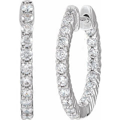 14K White Gold 3/4 CTW Lab-Grown Diamond Inside-Outside Hinged 17.2 mm Hoop Earrings