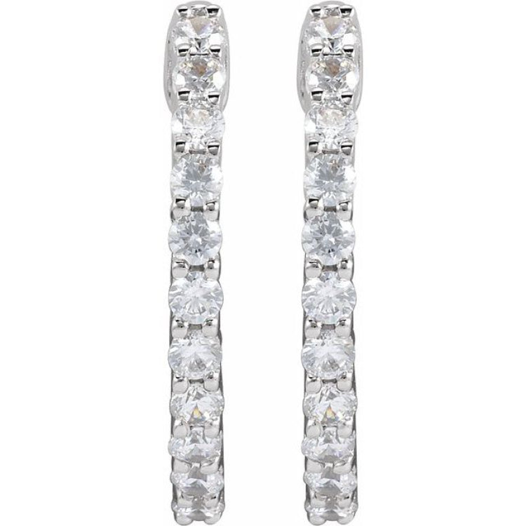14K White Gold 3/4 CTW Lab-Grown Diamond Inside-Outside Hinged 17.2 mm Hoop Earrings