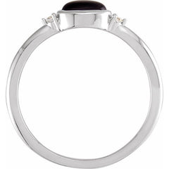 Platinum 6x4 mm Round Natural Black Onyx & .03 CTW Natural Diamond Ring