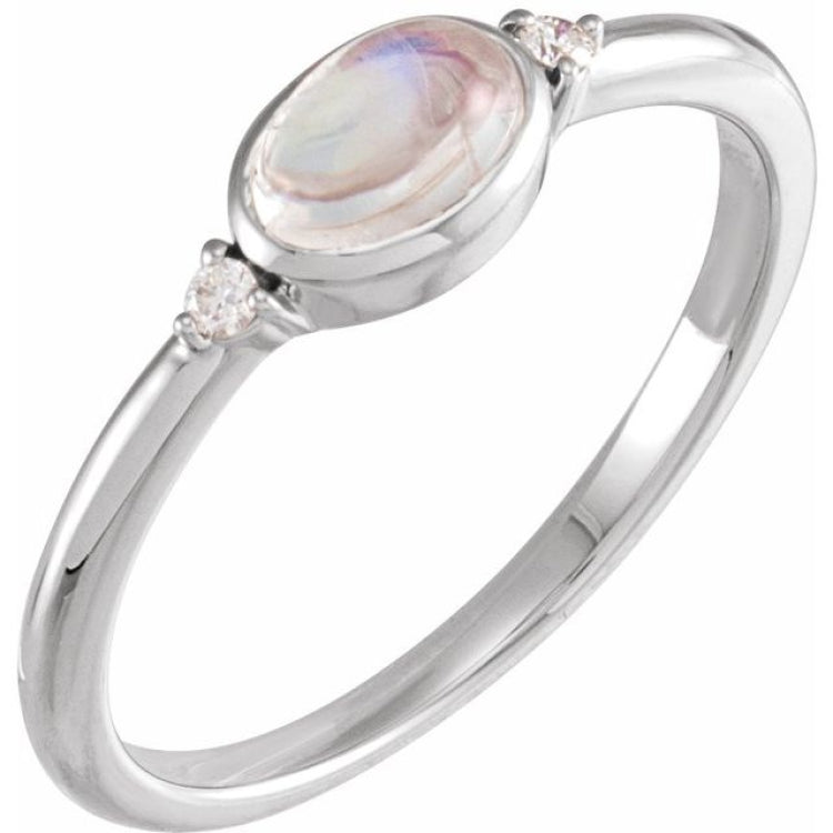 Sterling Silver Natural Rainbow Moonstone & .03 CTW Natural Diamond Ring