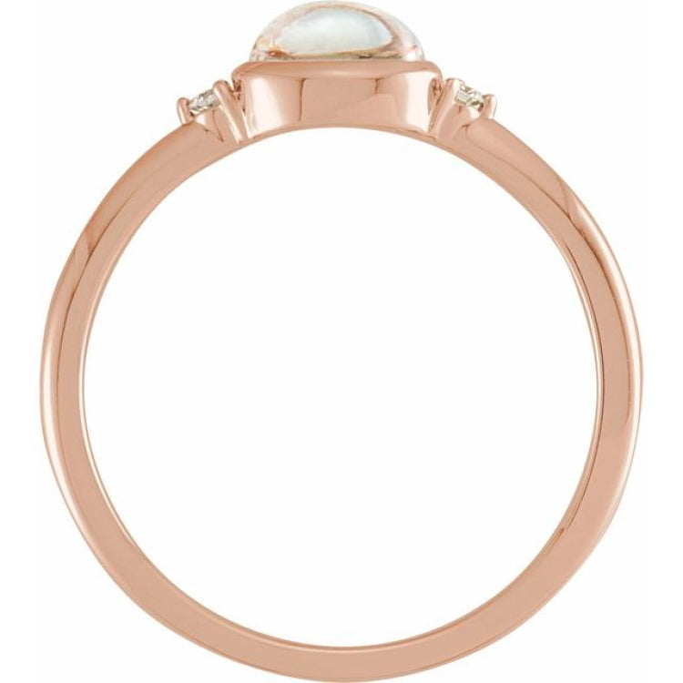 14K Rose Gold Natural Rainbow Moonstone & .03 CTW Natural Diamond Ring