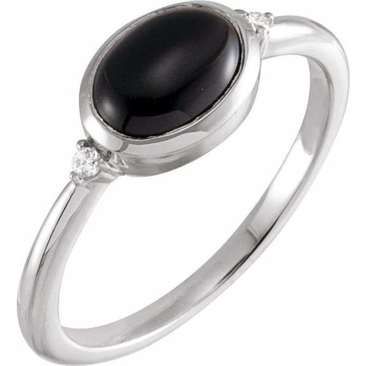 Platinum 8x6 mm Round Natural Black Onyx & .03 CTW Natural Diamond Ring