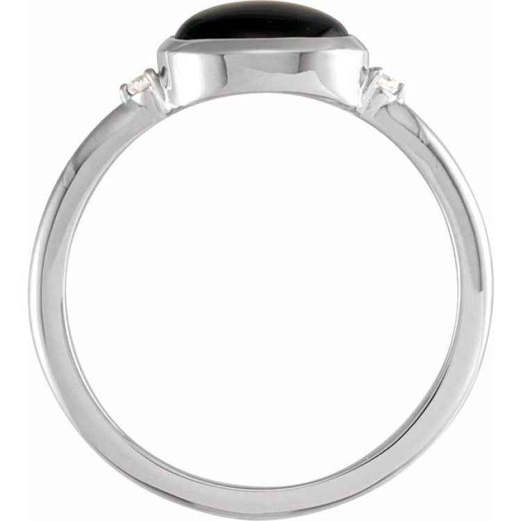 Sterling Silver 8x6 mm Round Natural Black Onyx & .03 CTW Natural Diamond Ring