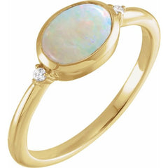 14K Yellow Gold Natural Ethiopian Opal & .03 CTW Natural Diamond Ring