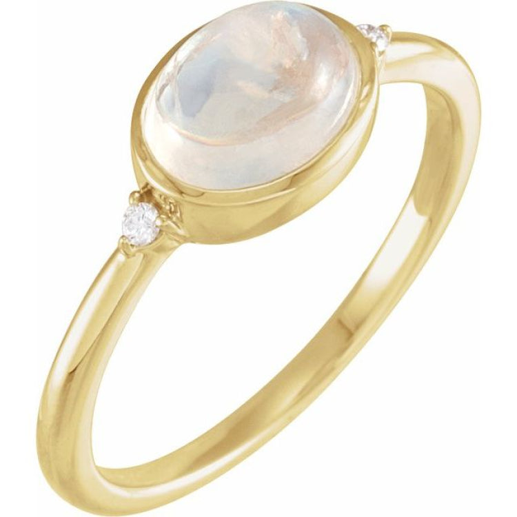 14K Yellow Gold Natural Rainbow Moonstone & .03 CTW Natural Diamond Ring