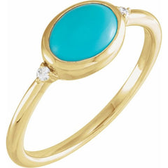 14K Yellow Gold Natural Turquoise & .03 CTW Natural Diamond Ring
