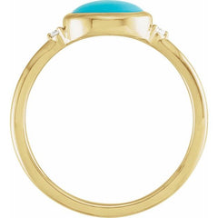 14K Yellow Gold Natural Turquoise & .03 CTW Natural Diamond Ring
