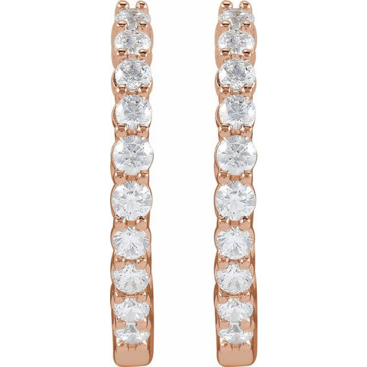 14K Rose Gold 1 CTW Natural Diamond Inside-Outside Hinged 19.3 mm Hoop Earrings