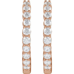 14K Rose Gold 1 CTW Natural Diamond Inside-Outside Hinged 19.3 mm Hoop Earrings