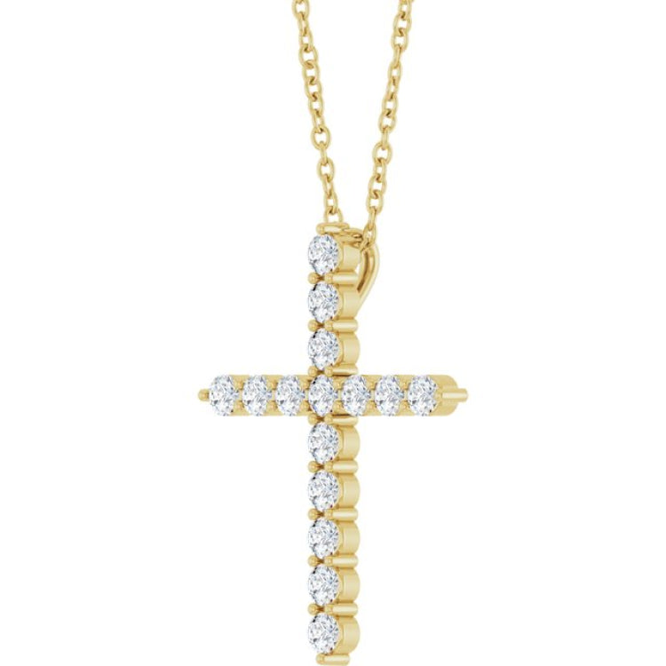 14K Yellow Gold 1/2 CTW Natural Diamond Cross 16-18" Necklace