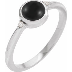Sterling Silver 6 mm Round Natural Black Onyx & .03 CTW Natural Diamond Ring