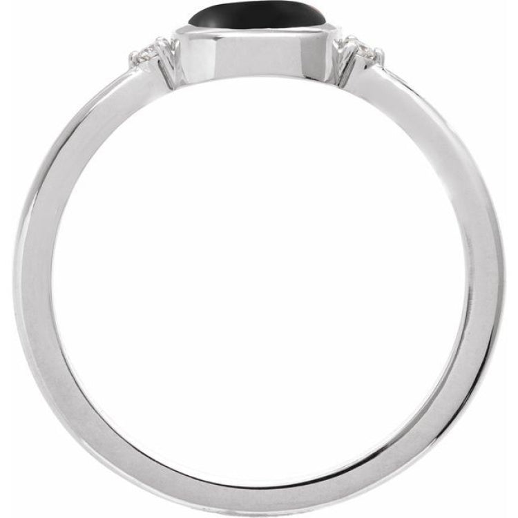 14K White Gold 8 mm Round Natural Black Onyx & .03 CTW Natural Diamond Ring