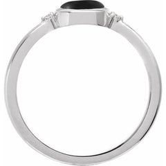 14K White Gold 8 mm Round Natural Black Onyx & .03 CTW Natural Diamond Ring