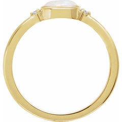 14K Yellow Gold Natural White Opal & .03 CTW Natural Diamond Ring