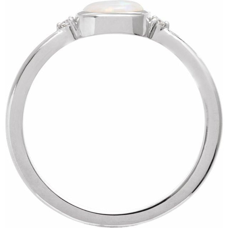 Sterling Silver Natural White Opal & .03 CTW Natural Diamond Ring