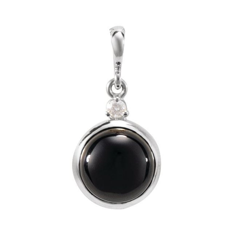 14K White Gold 6 mm Natural Black Onyx & .03 CT Natural Diamond Cabochon Pendant