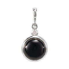14K White Gold 6 mm Natural Black Onyx & .03 CT Natural Diamond Cabochon Pendant