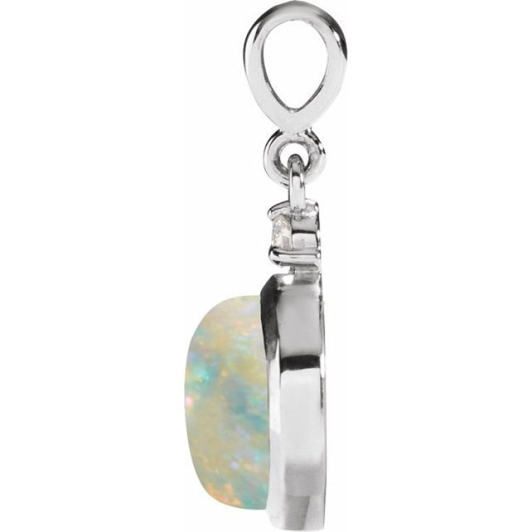 Platinum 8 mm Natural White Opal & .03 CT Natural Diamond Pendant
