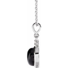 Sterling Silver 8 mm Natural Black Onyx & .03 CT Natural Diamond Cabochon 16-18" Necklace