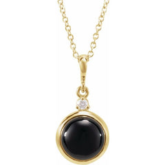 14K Yellow Gold 6 mm Natural Black Onyx & .03 CT Natural Diamond Cabochon 16-18" Necklace