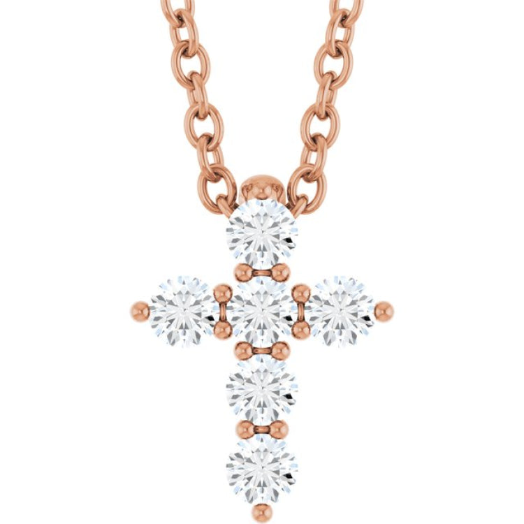 14K Rose Gold 1/6 CTW Lab-Grown Diamond Cross 16-18" Necklace