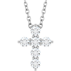 14K White Gold 1/4 CTW Lab-Grown Diamond Cross 16-18" Necklace