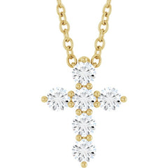 14K Yellow Gold 1/4 CTW Lab-Grown Diamond Cross 16-18" Necklace
