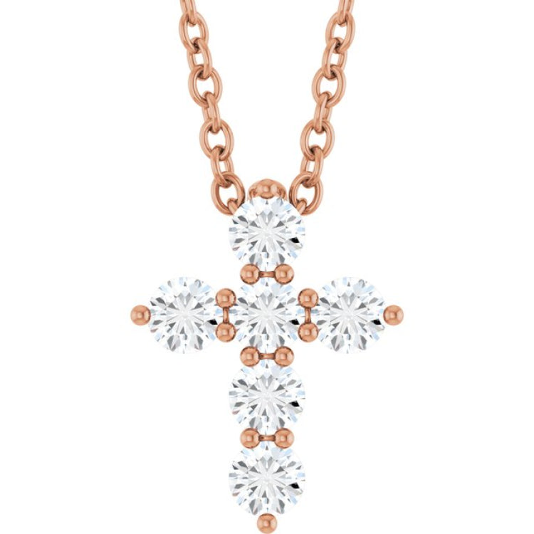 14K Rose Gold 1/4 CTW Lab-Grown Diamond Cross 16-18" Necklace