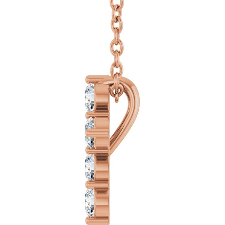 14K Rose Gold 1/4 CTW Lab-Grown Diamond Cross 16-18" Necklace