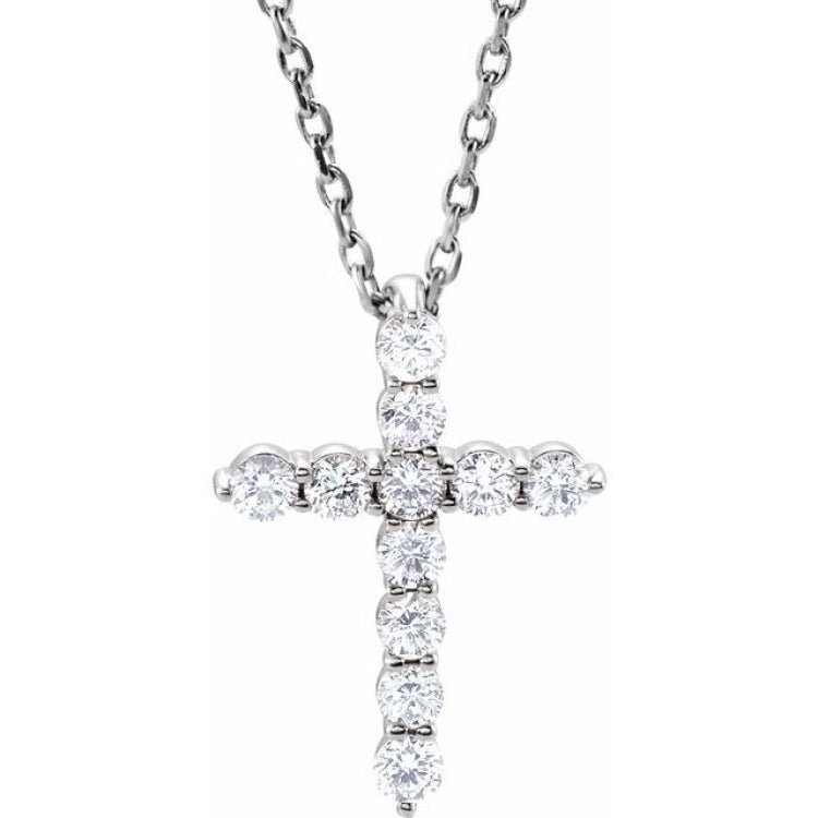 14K White Gold 1/4 CTW Lab-Grown Diamond Cross 16-18" Necklace