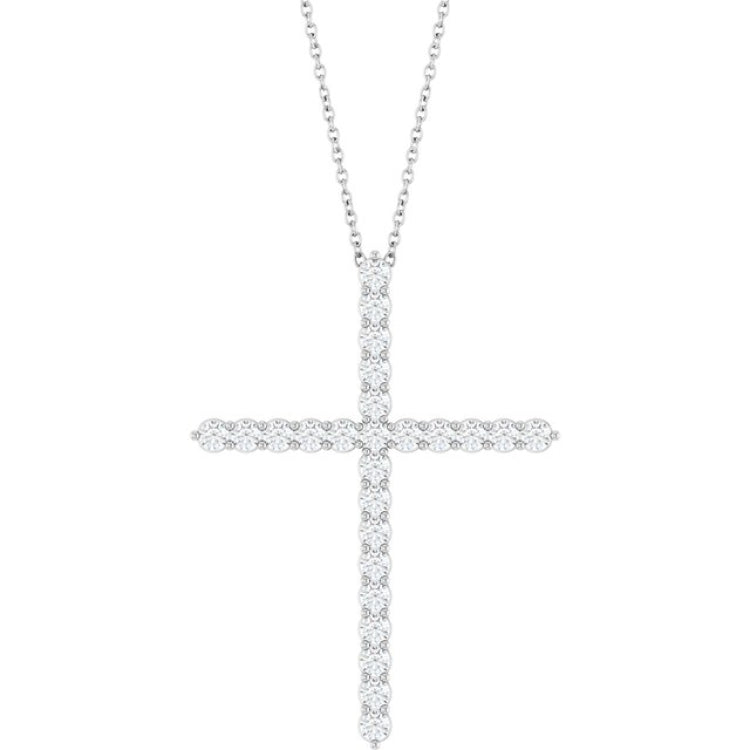 14K White Gold 1 CTW Lab-Grown Diamond Cross 16-18" Necklace