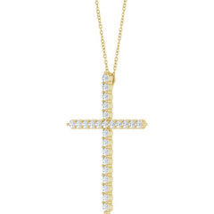 14K Yellow Gold 1 CTW Lab-Grown Diamond Cross 16-18" Necklace