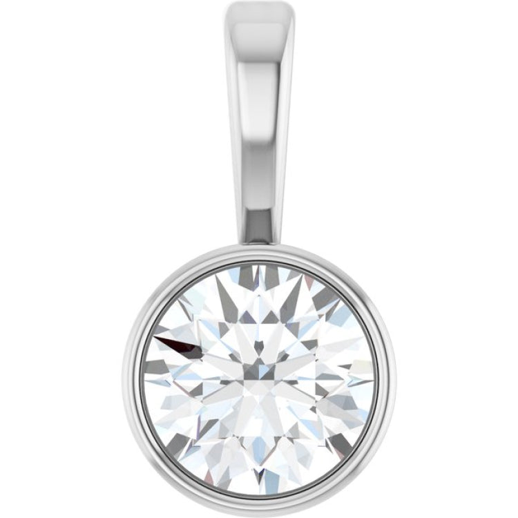 14K White Gold 1/4 CT Lab-Grown Diamond Bezel-Set Solitaire Pendant