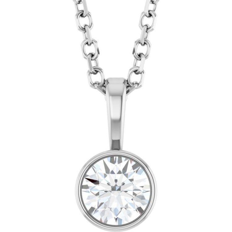 14K White Gold 1/4 CT Lab-Grown Diamond Bezel-Set Solitaire 16-18" Necklace