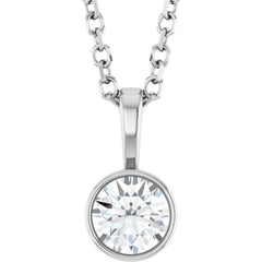 14K White Gold 1/4 CT Lab-Grown Diamond Bezel-Set Solitaire 16-18" Necklace