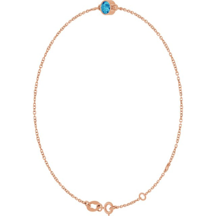 14K Rose Gold Natural Blue Zircon 6 1/2-7 1/2" Bracelet