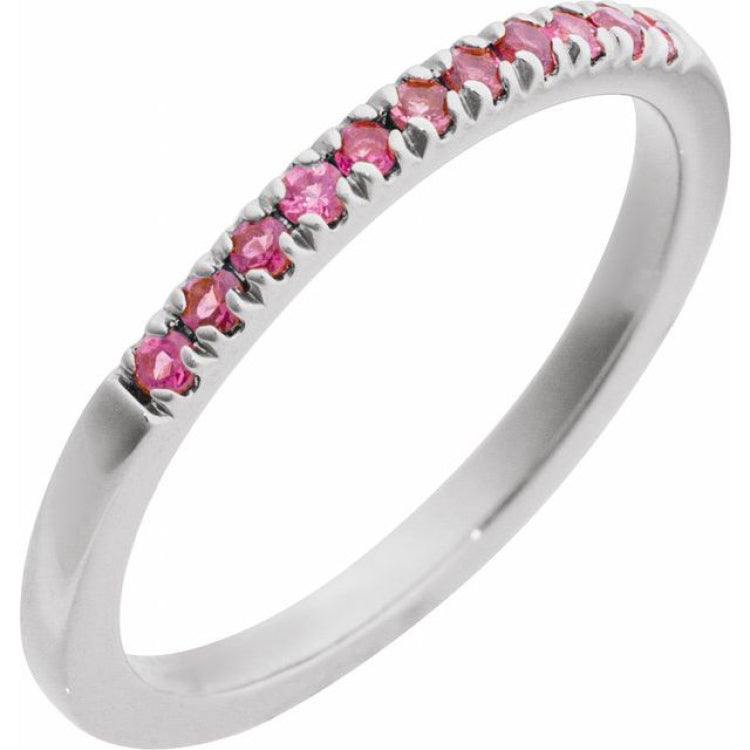14K White Gold Natural Pink Tourmaline Stackable Ring